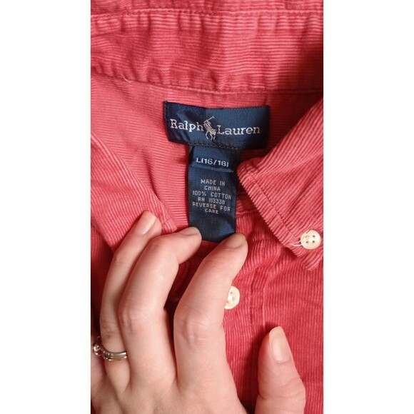 Ralph Lauren Classic Fit Button Down Corduroy Shirt Red Mens L (16-18) Preppy - Picture 3 of 5